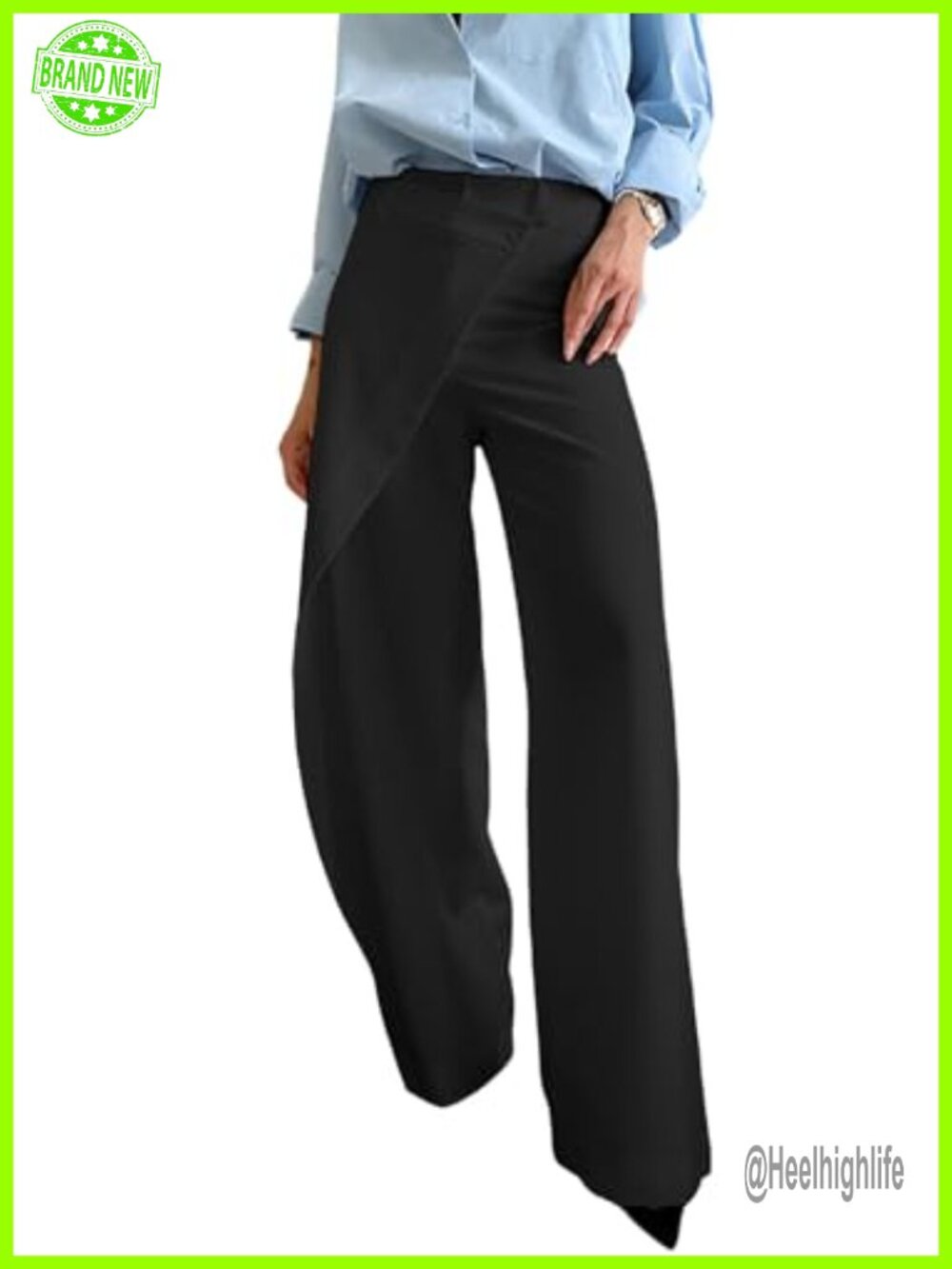 Geulis Wrap Front High Waisted Wide Leg Palazzo Pants Women's Work Trousers